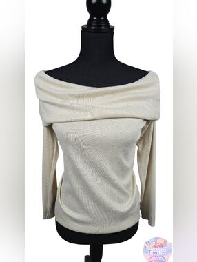 Cream Off-the-Shoulder Draped Knit Sweater